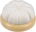 HARFINGTON Wooden Base Pin Cushion Japanese Style Cute Needle Holder Pincushions Round for Sewing Quilting Needlework DIY Crafts, Cream