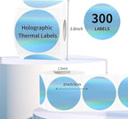 2" Circle Holographic Thermal Label Stickers Blue, Round Printable Rainbow Glitter Thermal Printer Sticker Labels for Gift Wrapping, Self-Adhesive Name Price Tag DIY Custom Logo Design