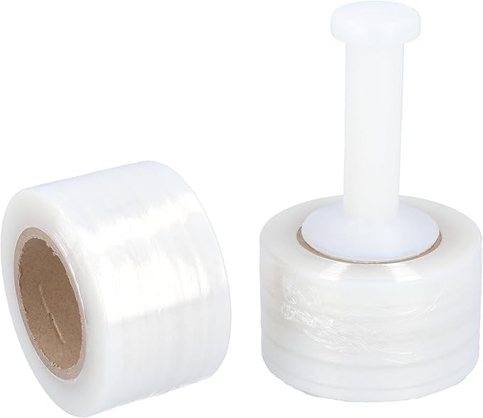 PSBM Mini Stretch Wrap with Handle, 24 Pack, 2 Inch x 600 Feet, 150 Gauge, Clear, Small Plastic Cling Film for Pallets Moving Storing