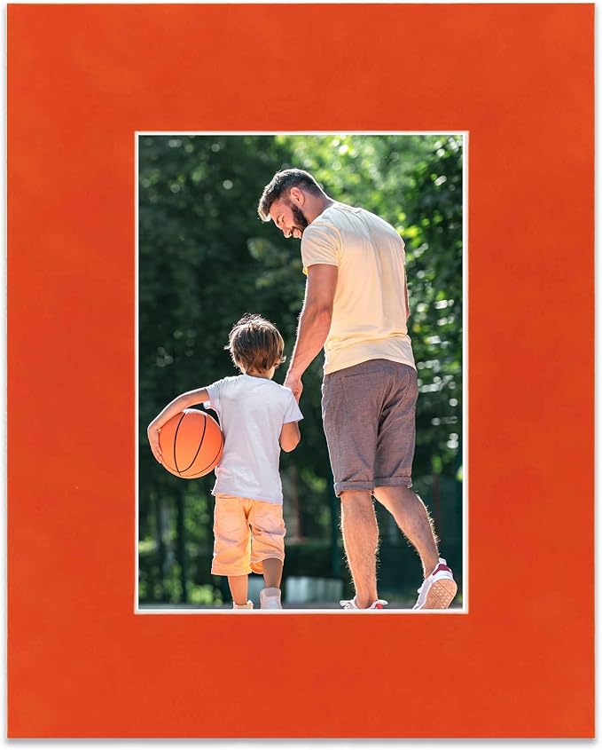8.5x11 Mat Bevel Cut for 7x9 Photos - Acid Free Orange Suede Precut Matboard - For Pictures, Photos, Framing - 4-ply Thickness