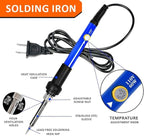 Electric Sodering Iron Kit set 110V 60W Adjustable Temperature Soldering Iron Digital Multimeter 5pcs Soldering Tips Solder Wire Stand, Desoldering Pump Tweezers Welding Tool Screwdriver wire stripper