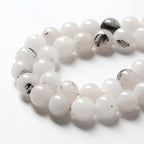 36pcs 10mm Natural Black Rutilated Quartz Crystal Jade Stone Beads for Jewelry Making Energy Healing Power Stone Beads DIY Bracelet Necklace Accessories 15" (10mm, Black Rutilated Quartz Jade)