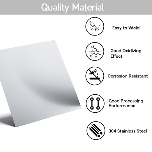 304 Stainless Steel Sheet - 12" X 12" X 1/8" Thin Stainless Steel Plate 1/8 Inch Thickness with Protective Film Metal Sheets Shim Stock Sheets for Kitchen DIY Crafting etc. (305 x 305 x 3 mm)