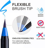 ParKoo Watercolor Brush Pens, 24 Colors Flexible Real Nylon Brush Tip Pens for Watercolor Painting, 1 Blending Brush, Paint Markers for Artists and Beginner Painters Coloring Books, Calligraphy