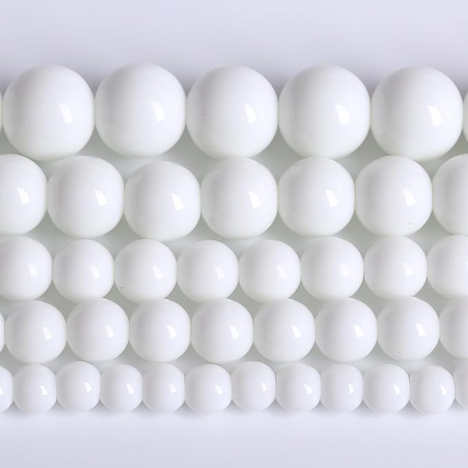 10MM Natural Stone White Porcelain Agate Beads Round Loose Stone Beads for Jewelry and Bracelets Making 72pcs 2 Strands 32"