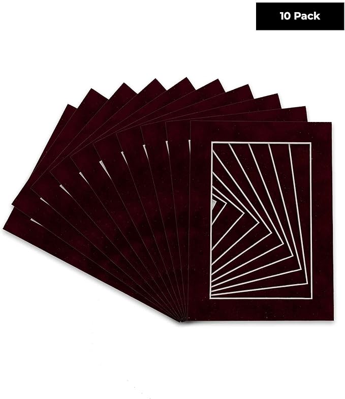 Pack of TEN 11x14 Mats Bevel Cut for 8.5x11 Photos - Acid Free Dark Red Suede Precut Matboards For Pictures, Photos, Framing - 4-ply Thickness