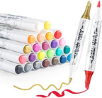 TRANSON 24 Colors Chisel and Brush Dual-tip Acrylic Paint Marker Pen Set for Canvas Rock Wood Leather Ceramic DIY Painting