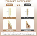 Jumbo Dominos Set for Adults with 4 Wooden Racks/Trays, Double 6 Dominoes Travel Set with Portable Case Double Six Dominoes Set with 4 Tiles Holders, 28 Tiles Dominos Set for Family Board Games