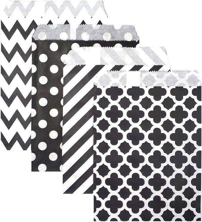 KEYYOOMY 200 Pcs Black Candy Buffet Bags - Small Polka Dot Paper Treat Bags for Wedding & Birthday Party (5 x 7 inch)