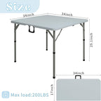 Set of 2 Square Folding Table 34in Multi-Functional Portable Folding Card Table with Carrying Handle for Indoor Outdoor Camping,Picnic, Office, Party Use HDPE Plastic Tabletop with Metal Frame(Grey)