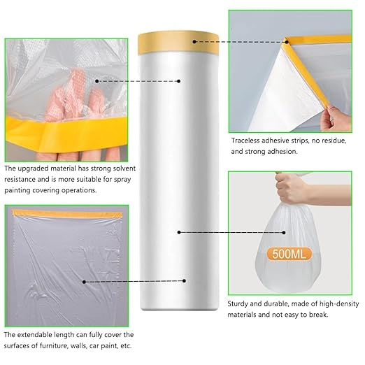 Pre-Taped Masking Film-22inx65ft Tape and Drape Painters Plastic Rolls, Plastic Painting Film for Automotive Painting Covering,Protective Drop Film for Furniture, Car, Floor (6rolls, 22in×65ft)