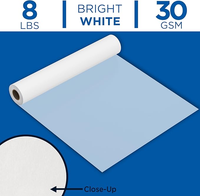 ALVIN 55W-A Lightweight Tracing Paper Roll, White, Suitable with Ink, Charcoal, Felt Tip Pen, for Sketching or Detailing - 12 Inches, 20 Yards, 1-inch Core