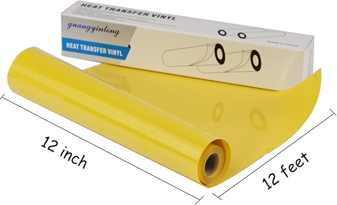 Guangyintong Heat Transfer Vinyl Yellow HTV Rolls, 12" x 12ft Iron on Vinyl for T-Shirts, Matte Surface HTV for All Cutter Machine Easy to Cut & Weed for Heat Vinyl DIY Design