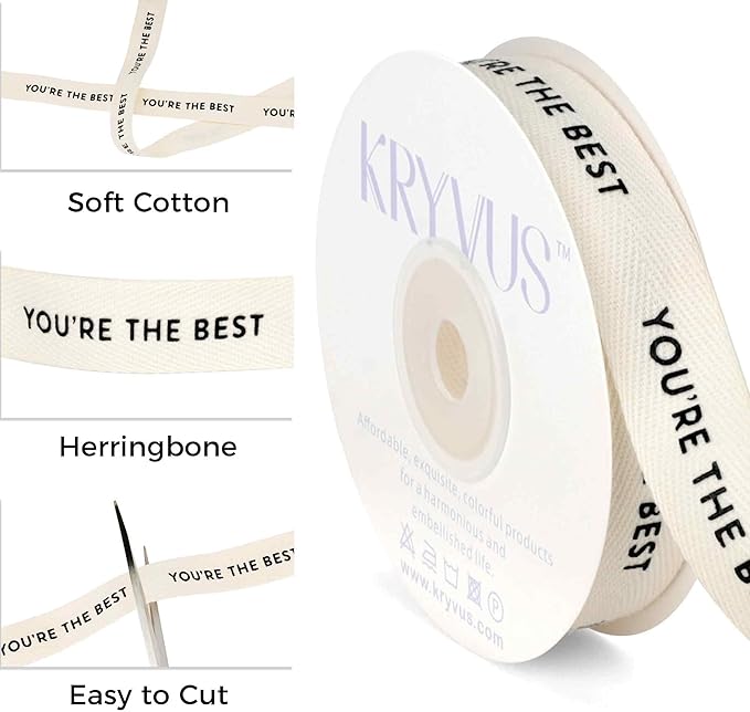 You're The Best Ribbon - 5/8 Inch x 12 Yards Natural Twill Tape Ribbon, Cotton Herringbone Ribbons for Gift Wrapping, Birthdays, Christmas, Anniversaries, Valentine's Day, Mother's Day