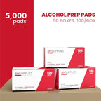 Bulk Case: 100 pcs/Box - 54 Boxes - BH Supplies Alcohol Prep Pads - 70% Isopropyl (Total 5400 pcs)