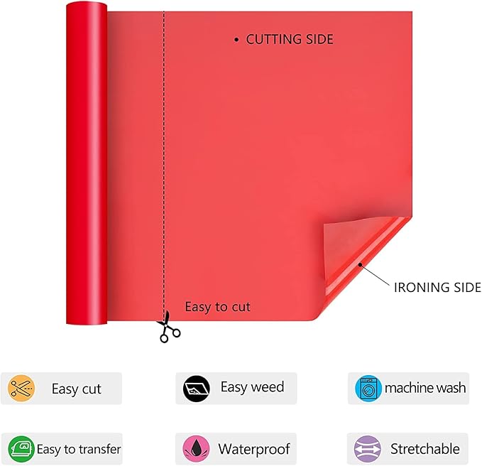 HTV Iron on Vinyl 12Inch by 25ft Roll Heat Transfer Vinyl for T-Shirt HTV Vinyl Rolls for All Cutter Machine - Easy to Cut & Weed for Heat Transfer Design (25ft, Red)