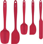 HOTEC Heat Resistant 600℉ BPA-Free Silicone Rubber Spatula Set, Kithchen Cooking Spatulas, Baking, Mixing, for Non Stick Cookware, Dishwasher Safe, Red Set of 5