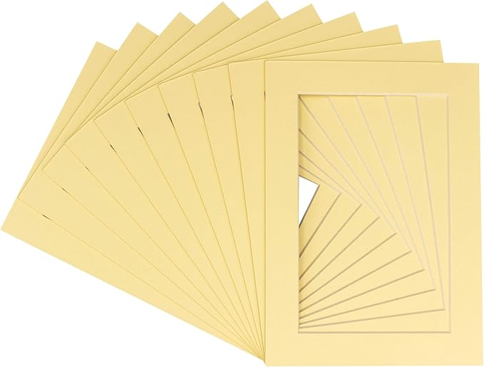 5x7 Mat for 8.5x11 Frame - Precut Mat Board Acid-Free Soft Yellow 5x7 Photo Matte For a 8.5x11 Picture Frame, Premium Matboard for Family Photos, Show Kits, Art, Picture Framing, Pack of 10 Mats