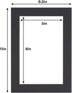 5.5x8.5 Mat for 8.5x11 Frame - Precut Mat Board Acid-Free Black 5.5x8.5 Photo Matte For a 8.5x11 Picture Frame, Premium Matboard for Family Photos, Show Kits, Art, Picture Framing, Pack of 25 Mats