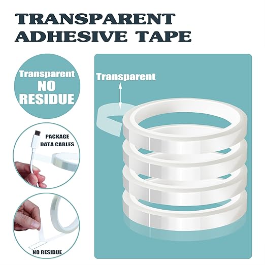 4 Rolls 10mm x33m(108ft) Clear Heat Tape,Transparent High Temperature Heat Resistant Tape,Heat Transfer Tape for Heat Press and Sublimation,Heat Transfer Vinyl,No Residue