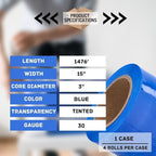 PSBM Blue Stretch Wrap, 15 Inch x 1476 Feet, 4 Pack, Tinted Pre-Stretched Shrink Wrap Film for Moving, Packaging, Pallet Wrapping