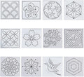 FREEBLOSS Sashiko Embroidery Stencils Sashiko PET Stencil Flowers Embroidery Patterns Stencils for Drawing Sashiko Template for Hand Quilting and Embroidery 14x14cm