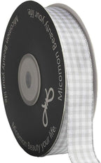 Gingham Ribbon - Gray and White, 25 Yards Each Roll, 100% Polyester (5/8")