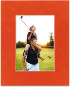 Pack of Ten Acid Free 11x14 Mats Bevel Cut for 8.5x11 Photos - Orange Suede Precut Matboards With Backing Boards and Self Seal Photo Mat Bags For Pictures, Photos, Framing - 4-ply Thickness
