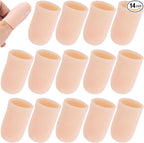 PAGOW 14pcs Gel Finger Cots/Covers, Silicone Finger Protector Support, Finger Caps Finger Sleeves Thumb Protector for Finger Cracking Trigger Finger Arthritis Pain Relief (Beige, Small)
