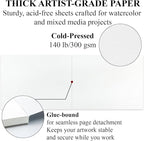 Watercolor Paper Pad, Watercolor Pad 9x12”, 300 GSM/ 140 lb Water Color Paper, 16 Sheets Cold Press - Painting, Drawing & Art Supplies for Adults & Kids, Watercolor Sketchbook for Wet & Dry Media.