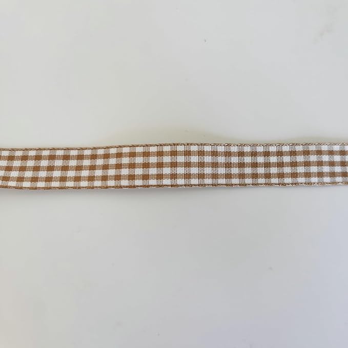 Micomon Khaki and White Woven Edge Plaid Ribbon 100% Polyester Gingham Ribbon 25 Yards Each Roll (5/8"Khaki)