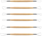 Suiwotin 6pcs Double-Sided Clay Sculpting Tools, Wooden Handle Ribbon Clay Tools, Pottery Trimming Tool, Clay Wire Loop Sculpture Set for Ceramic, Wax Carving Modeling