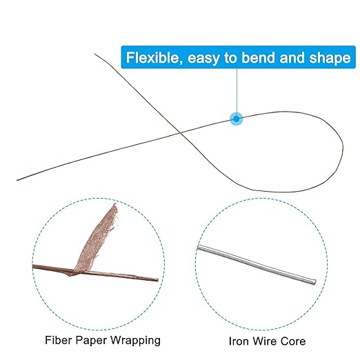PATIKIL 30 Gauge 16" Floral Stem Wire, 100 Pcs Paper Wrapped Iron Artificial Flower Stem Accessories for DIY Bouquet Stem and Craft Decoration, Brown