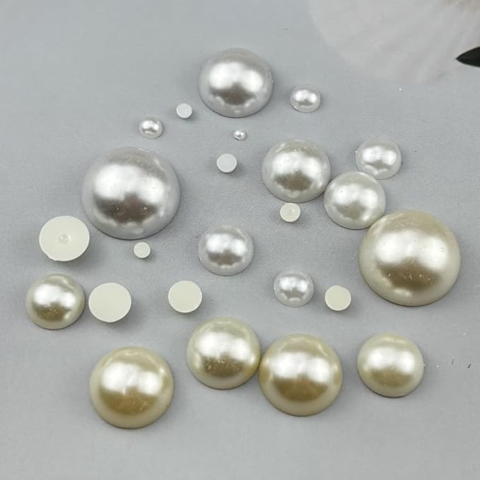 1200pcs 8mm Half Pearls for Crafts Flatback Round Half Pearl Beads for Jewelry Making Nail Art Scrapbook Craft Wedding Dress Decoration(Ivory White)