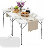 HLPB 34'' Square Folding Card Table 2 Pcs, Fold-in-Half Portable Dining Table with Handle and Safety Lock, Foldable Plastic Dining Table Indoor Outdoor for Camping, Picnic and Party Event, White