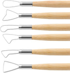 Suiwotin 6pcs Double-Sided Clay Sculpting Tools, Wooden Handle Ribbon Clay Tools, Pottery Trimming Tool, Clay Wire Loop Sculpture Set for Ceramic, Wax Carving Modeling