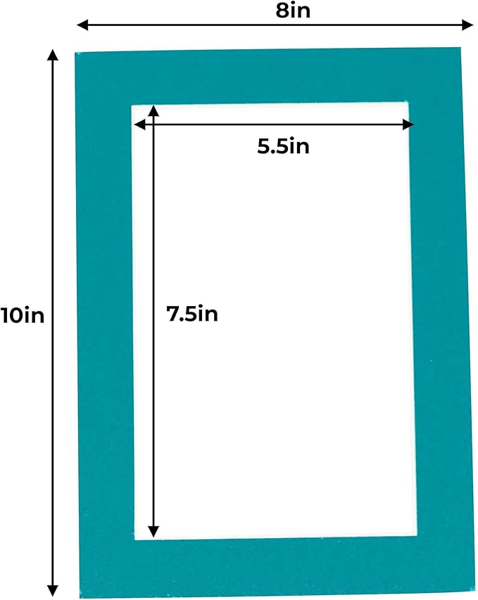 6x8 Mat for 8x10 Frame - Precut Mat Board Acid-Free Teal Blue 6x8 Photo Matte Made to Fit a 8x10 Picture Frame, Premium Matboard for Family Photos, Show Kits, Art, Picture Framing, Pack of 1 Mat