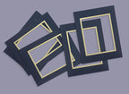 Golden State Art, 11x14 Double Mats for 8x10 - for Photos, Pictures, Frames - Acid-Free, 5 Pack, Dignity Blue Over Old Gold