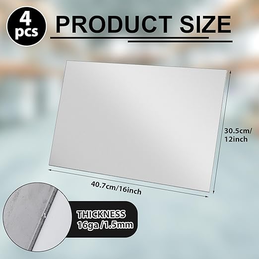 4 Pcs 16 x 12 Inch Mild Steel Sheet Cold Rolled 16 Gauge Metal Plate Weldable Metal Sheets for Professional Industrial DIY Use, Clean Surface Easy to Weld
