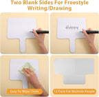 12 Pcs Dry Erase Answer Paddles, Auction Paddles Bulk, 9.8 x 8 Inches White Board, Double Sided Paddle for Students Classroom Office Meeting Voting Answers Shower Games Party