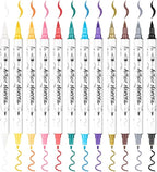 TRANSON 12 Colors Fine and Brush Dual-tip Acrylic Paint Marker Pen Set for Canvas Rock Wood Leather Ceramic DIY Painting