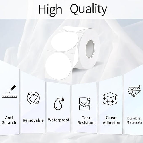 1.5 Inch White Round Thermal Sticker Labels, Self-Adhesive Circle Direct Thermal Labels, Waterproof/Removable- Perforation Line Design- 350 Pcs/ 1.5 Inch