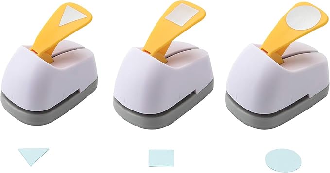 Craft Lever Punch DIY Handmade Craft Punch Paper Punch for Festival and Greeting Card Making Ten Shapes Choices (White 0.7X0.7inch square-1inch Circle-0.75inch Triangle)