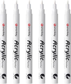 White Paint Marker Pens 6 Pack 1.2mm Fine Tip, Permanent Acrylic Ink for Rock, Wood, Metal, Glass, Ceramic, Plastic, Canvas, Pens for DIY Crafts, Art & Fine Detailing