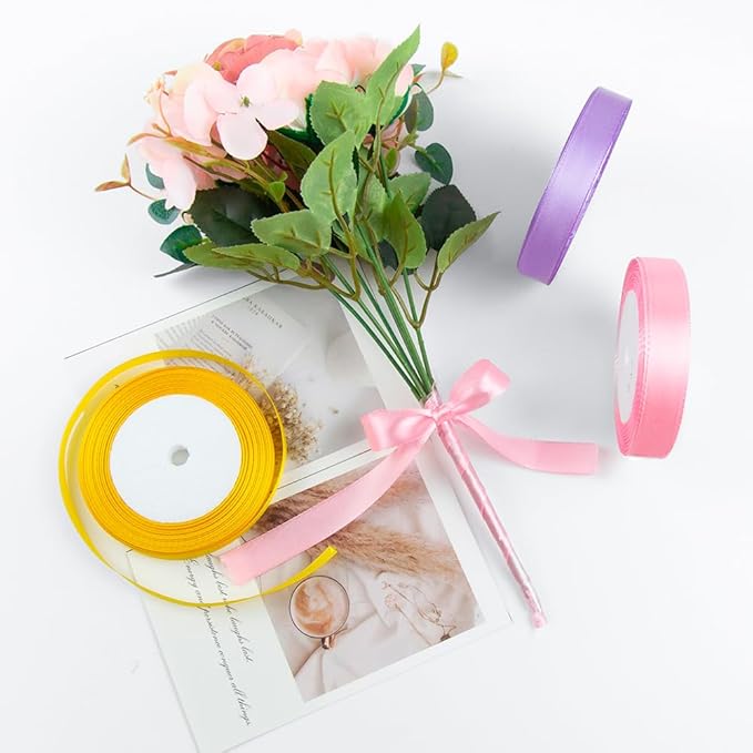 KMER LIFE 3/8 Inches x 25 Yards White Satin Ribbon Solid Fabric Ribbons for Crafts, Wedding Decor, DIY Hair Accessories, Sewing, Gift Package Wrapping, Valentine's Day Bouquet and More