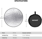NEEWER 51 Inch/130 Centimeter Light Reflector Diffuser 5 in 1 Collapsible Multi Disc with Bag - Translucent, Silver, Gold, White, and Black for Studio Photography Lighting and Outdoor Lighting