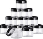 SATINIOR 12 Pack 6 oz Plastic Container Jars with Lids Round Clear Travel Cosmetic Container Slime Jars for Toiletries, Lotion, Cream, Ointments, Makeup, Rhinestone, Samples, Kitchen Storage(Black)