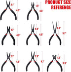 WISEUP 8-Piece Mini Pliers Set，Needle, Round, Flat, Long, Bent Nose, Diagonal, End Cutting & Linesman Pliers for Crafting, Electronics & Jewelry Making，with Pouch
