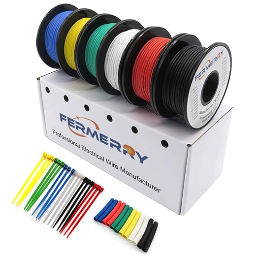 Fermerry 20 AWG Stranded Wire Spool 5ft Each 6 Colors Flexible 20 Gauge Silicone Hook up Wire Kit Electrical Tinned Copper Wire