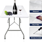 70.8" W X 29" D X 29" H - 6 ft Folding Table White Portable Heavy Duty Plastic Fold-in-Half Utility Foldable Table for Camp，Picnic & Party